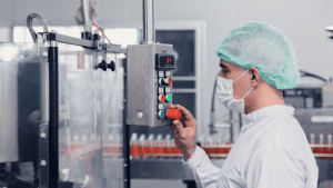 a person working on a production line waiting for an emergency courier 